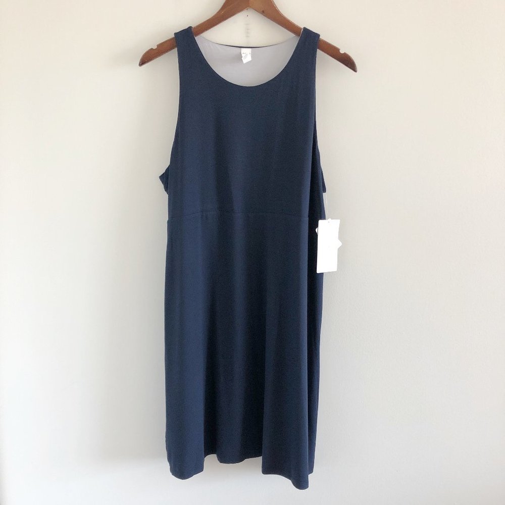 *DONATED* NWT Athleta Santorini Reversible Tank Dress XL Blue Gray Stretch Midi